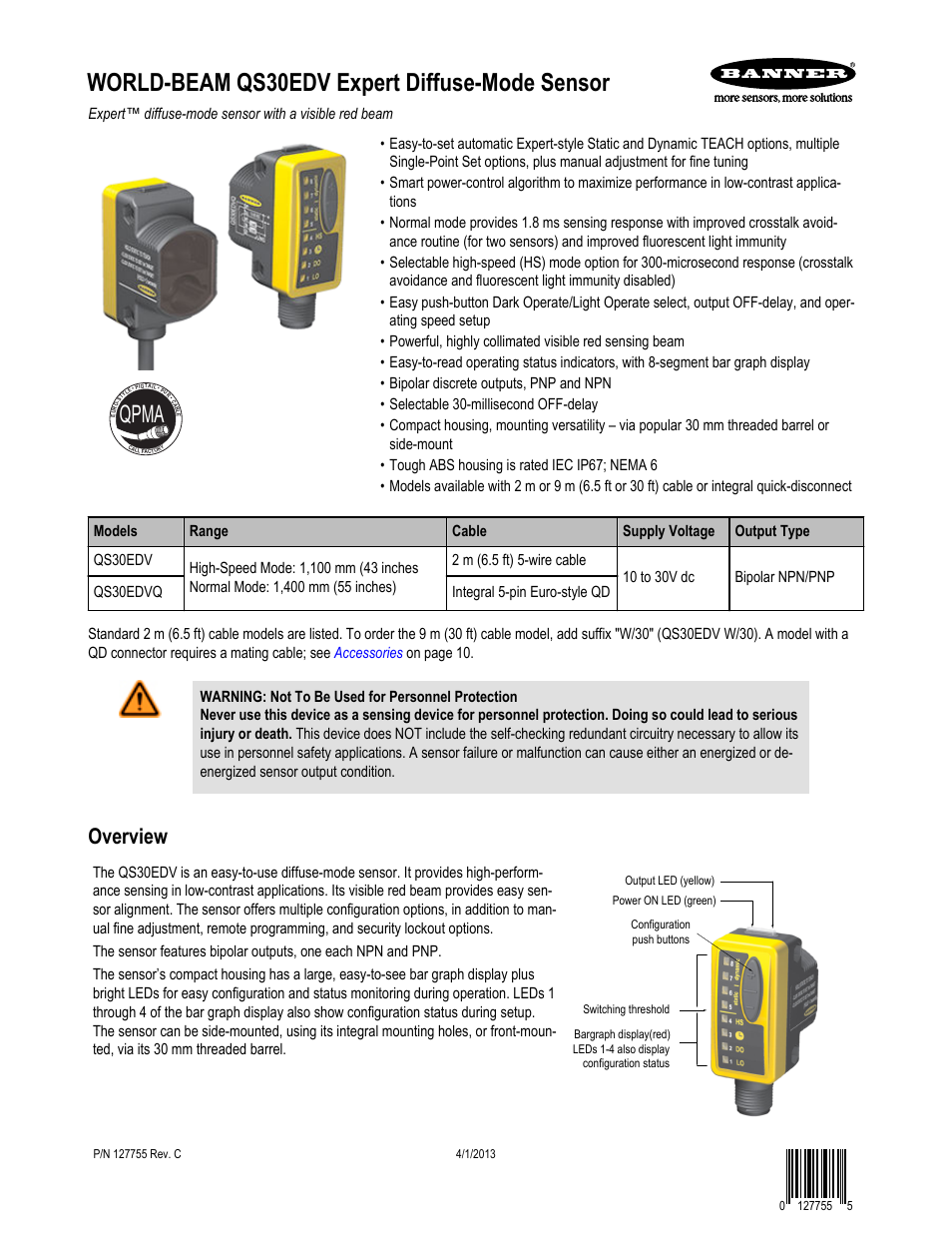 Banner WORLD-BEAM QS30 Series User Manual | 11 pages