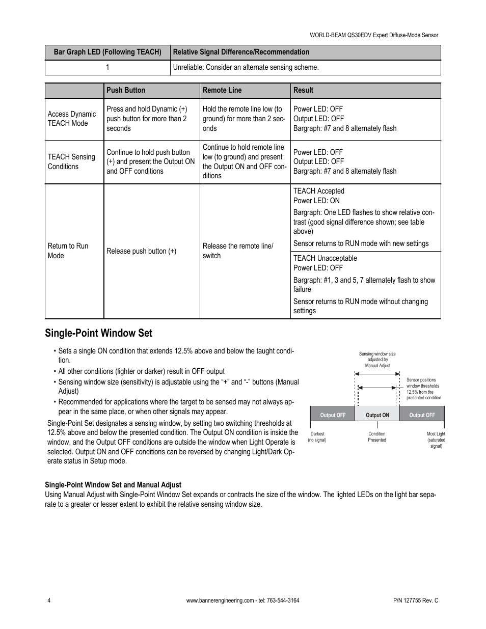 Single-point window set | Banner WORLD-BEAM QS30 Series User Manual | Page 4 / 11