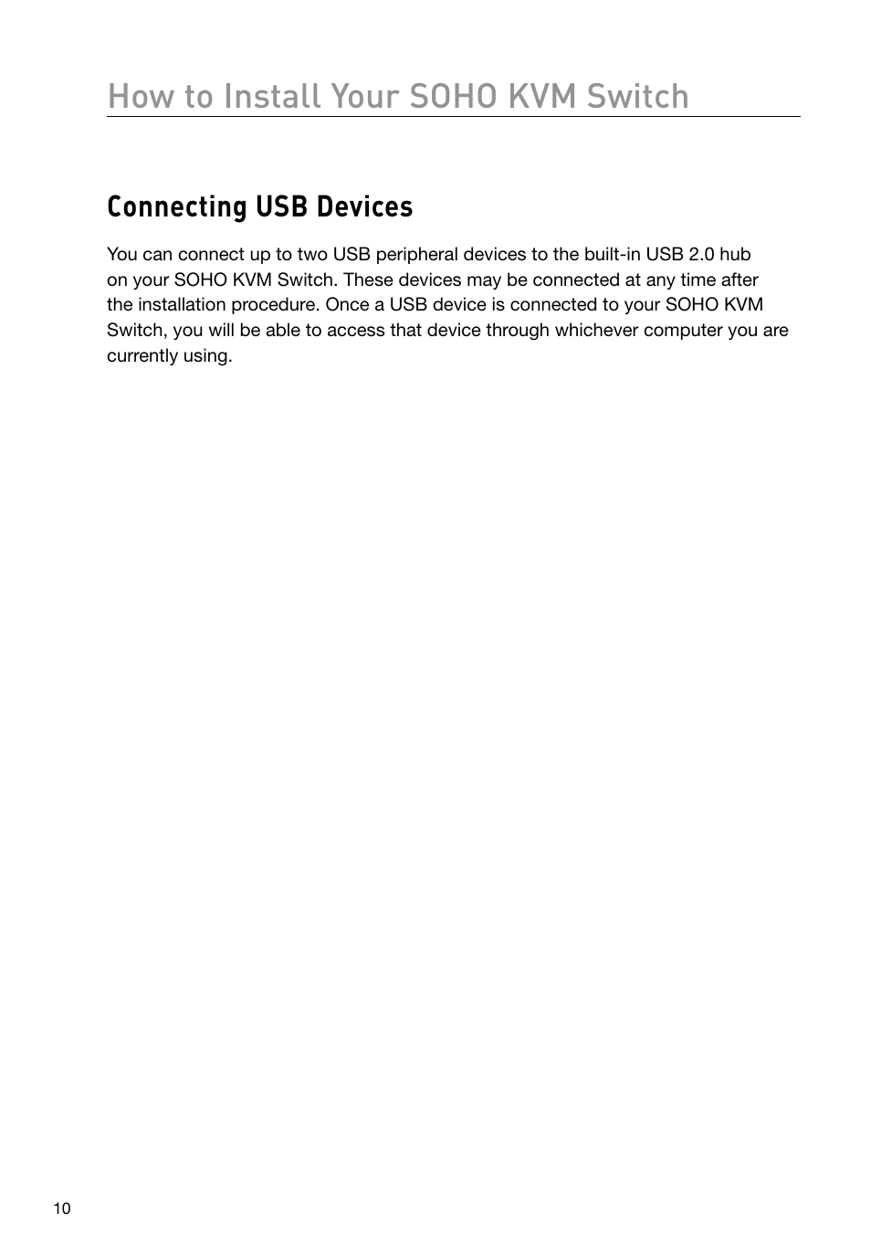 How to install your soho kvm switch, Connecting usb devices | Belkin F1DD102U User Manual | Page 13 / 20