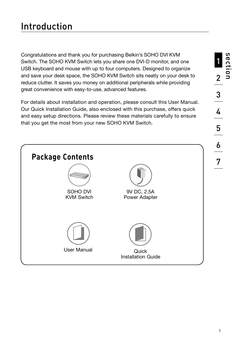 Introduction, Package contents, Se ct io n | Belkin F1DD102U User Manual | Page 4 / 20