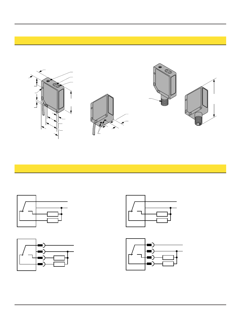 Hookup diagrams dimensions | Banner QMT42 Series 400 mm Adjustable Field Sensors User Manual | Page 4 / 6