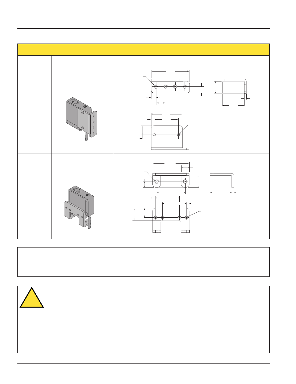 Mounting brackets, Warning, Multi-screen | Micro-screen, Machine-guard, And perimeter-guard, Model description, Smb42l smb42u, 13 gauge stainless steel • hardware included | Banner QMT42 Series 400 mm Adjustable Field Sensors User Manual | Page 6 / 6