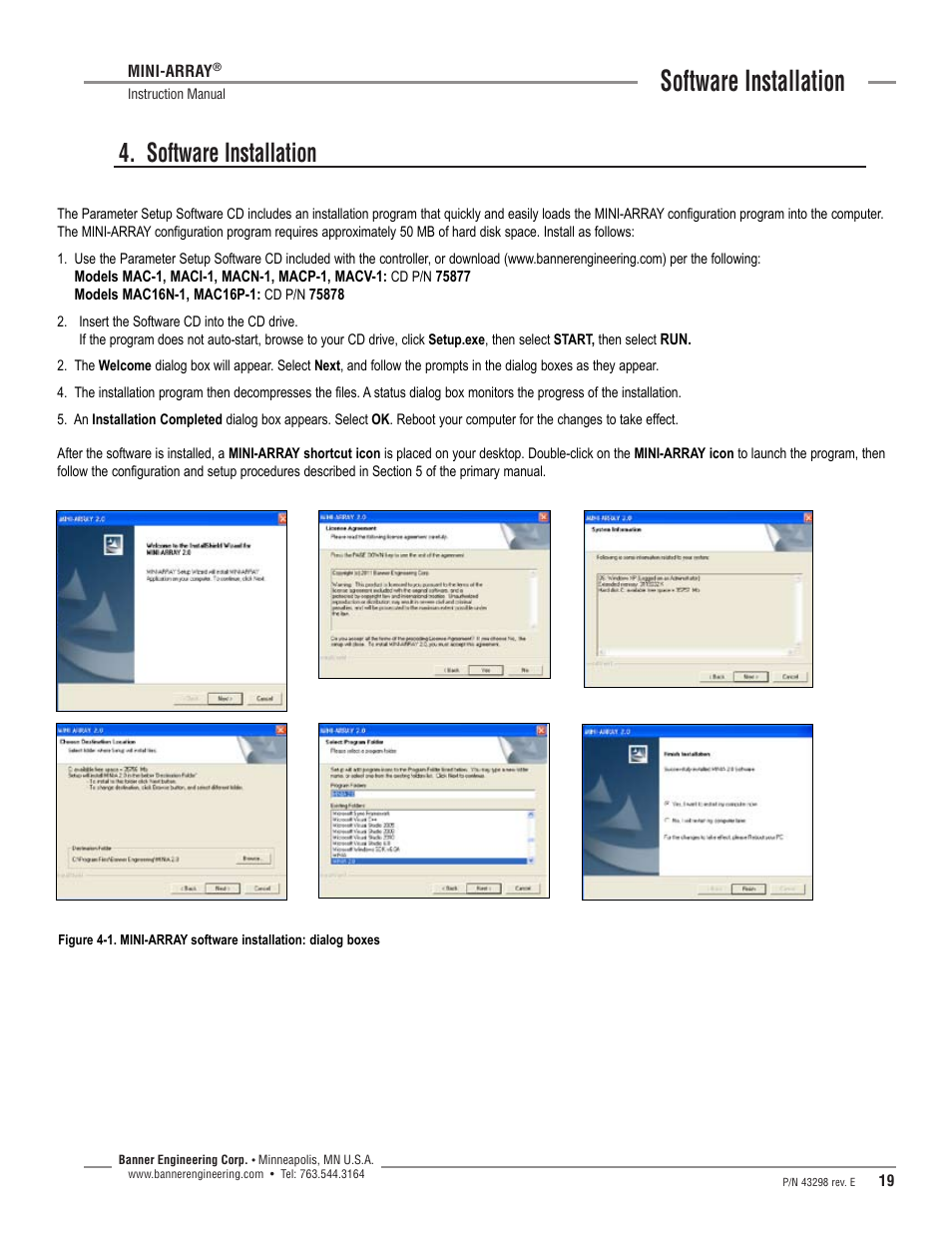 Software installation | Banner A-GAGE MINI-ARRAY Series User Manual | Page 19 / 44