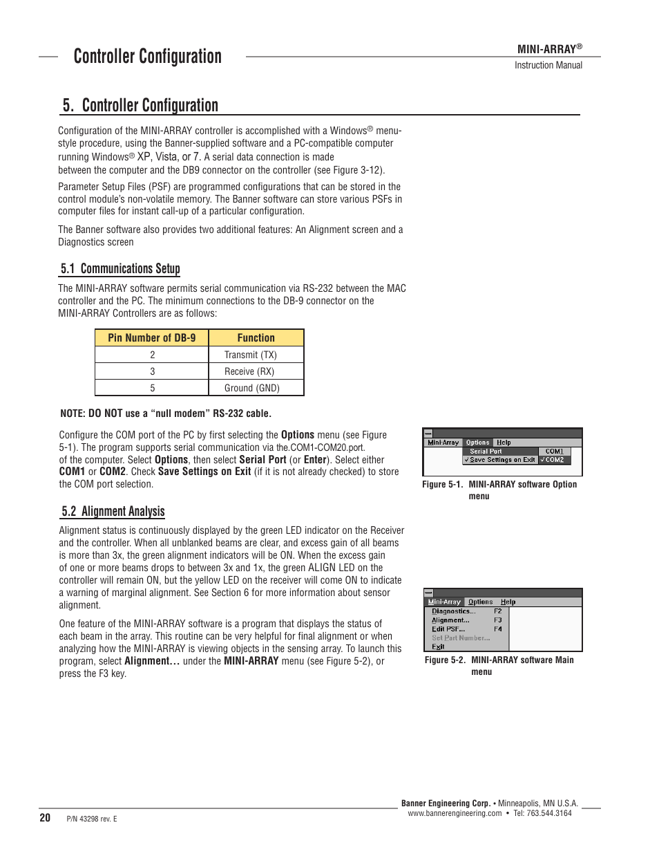 Controller configuration, 1 communications setup, 2 alignment analysis | Banner A-GAGE MINI-ARRAY Series User Manual | Page 20 / 44