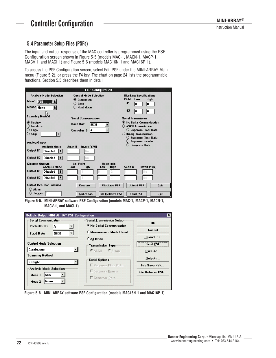 Controller configuration, 4 parameter setup files (psfs) | Banner A-GAGE MINI-ARRAY Series User Manual | Page 22 / 44