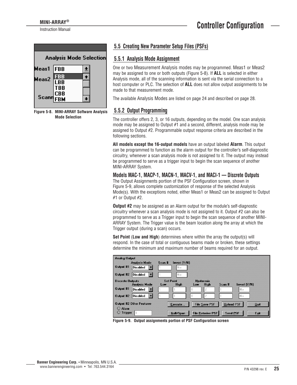 Controller configuration, 2 output programming | Banner A-GAGE MINI-ARRAY Series User Manual | Page 25 / 44