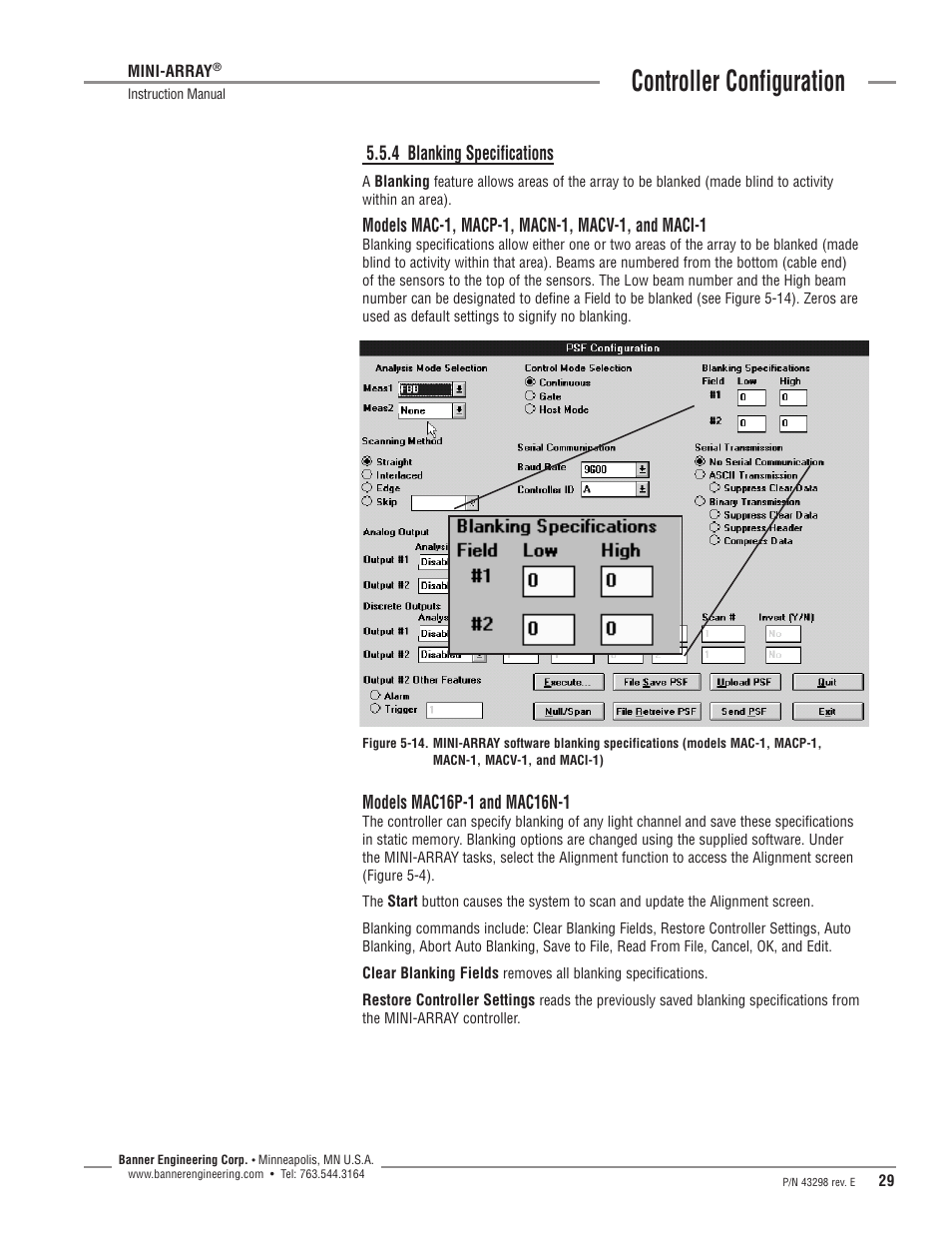 Controller configuration, 4 blanking specifications | Banner A-GAGE MINI-ARRAY Series User Manual | Page 29 / 44