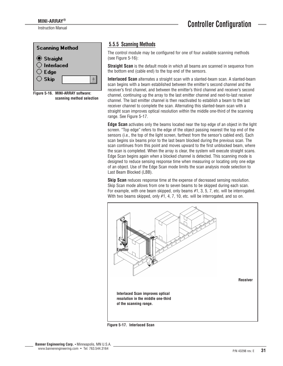 Controller configuration, 5 scanning methods | Banner A-GAGE MINI-ARRAY Series User Manual | Page 31 / 44