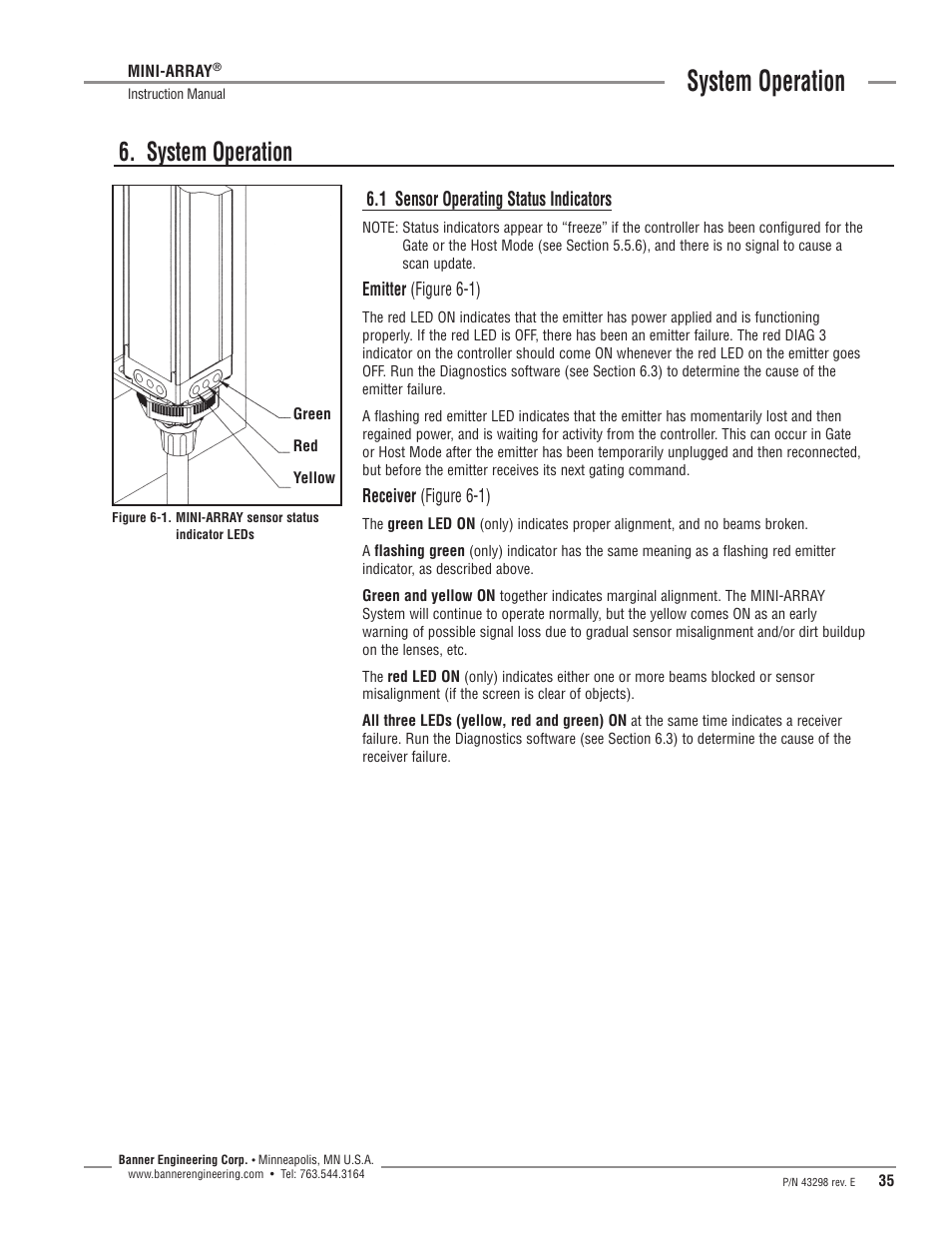 System operation, 1 sensor operating status indicators | Banner A-GAGE MINI-ARRAY Series User Manual | Page 35 / 44