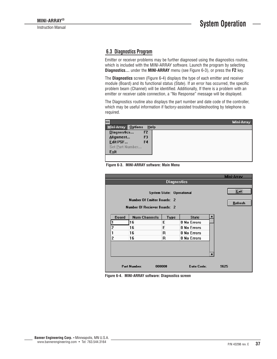 System operation, 3 diagnostics program | Banner A-GAGE MINI-ARRAY Series User Manual | Page 37 / 44