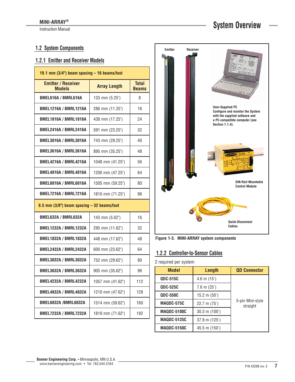 System overview, 2 controller-to-sensor cables | Banner A-GAGE MINI-ARRAY Series User Manual | Page 7 / 44