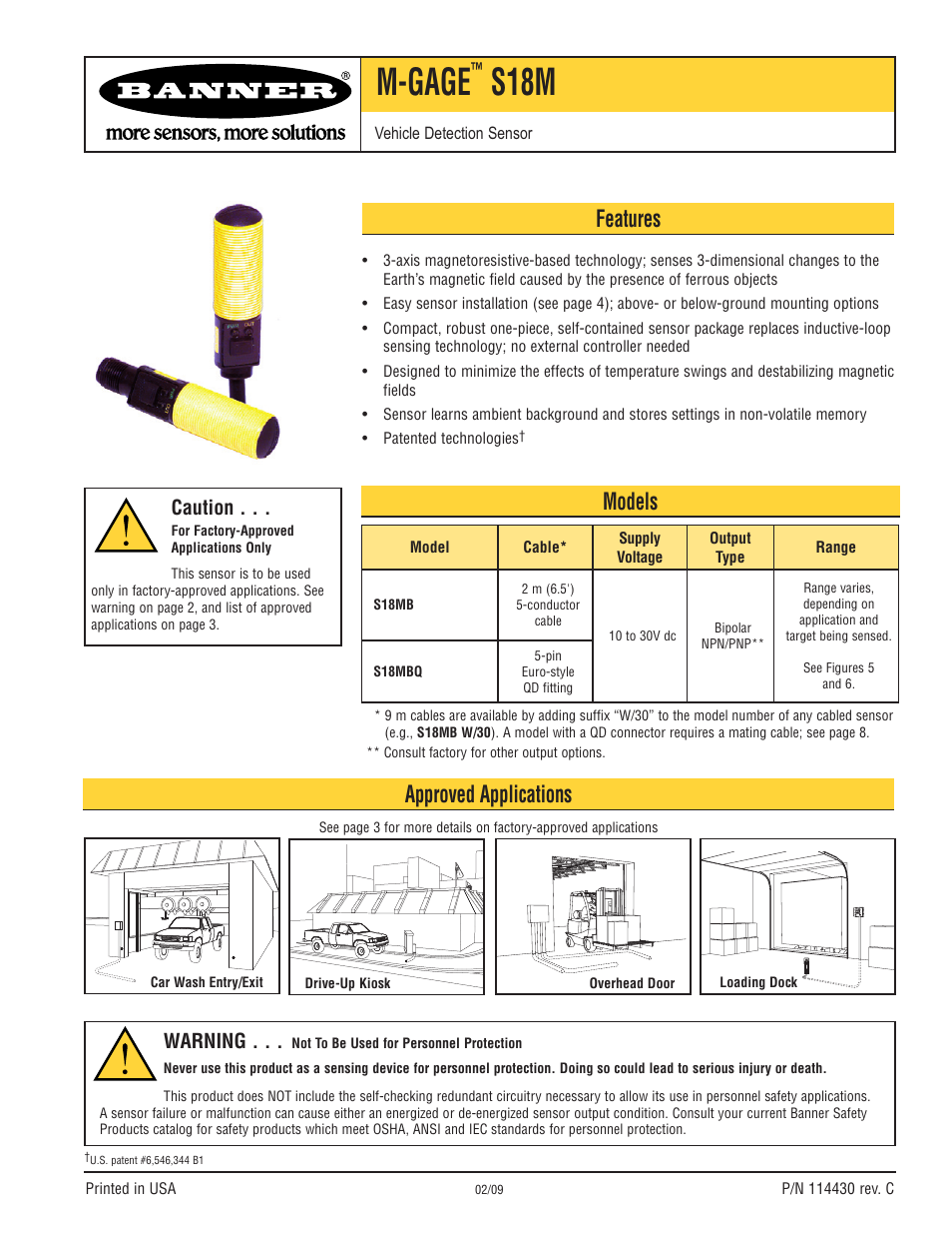 Banner M-GAGE S18M Series Vehicle Detection Series User Manual | 8 pages