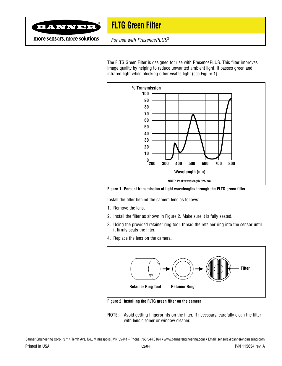 Banner FLTG Green Filter User Manual | 1 page