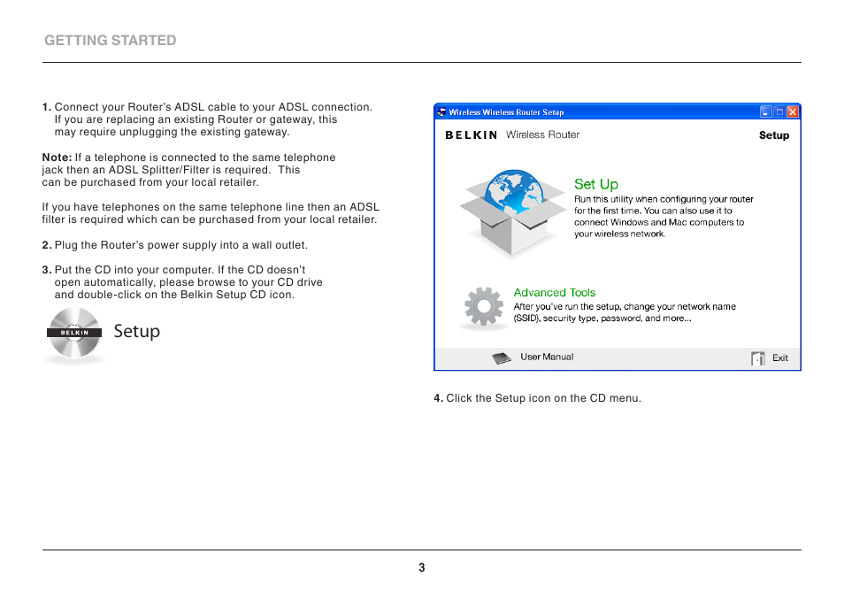 Setup | Belkin 8820AU00394 User Manual | Page 5 / 36