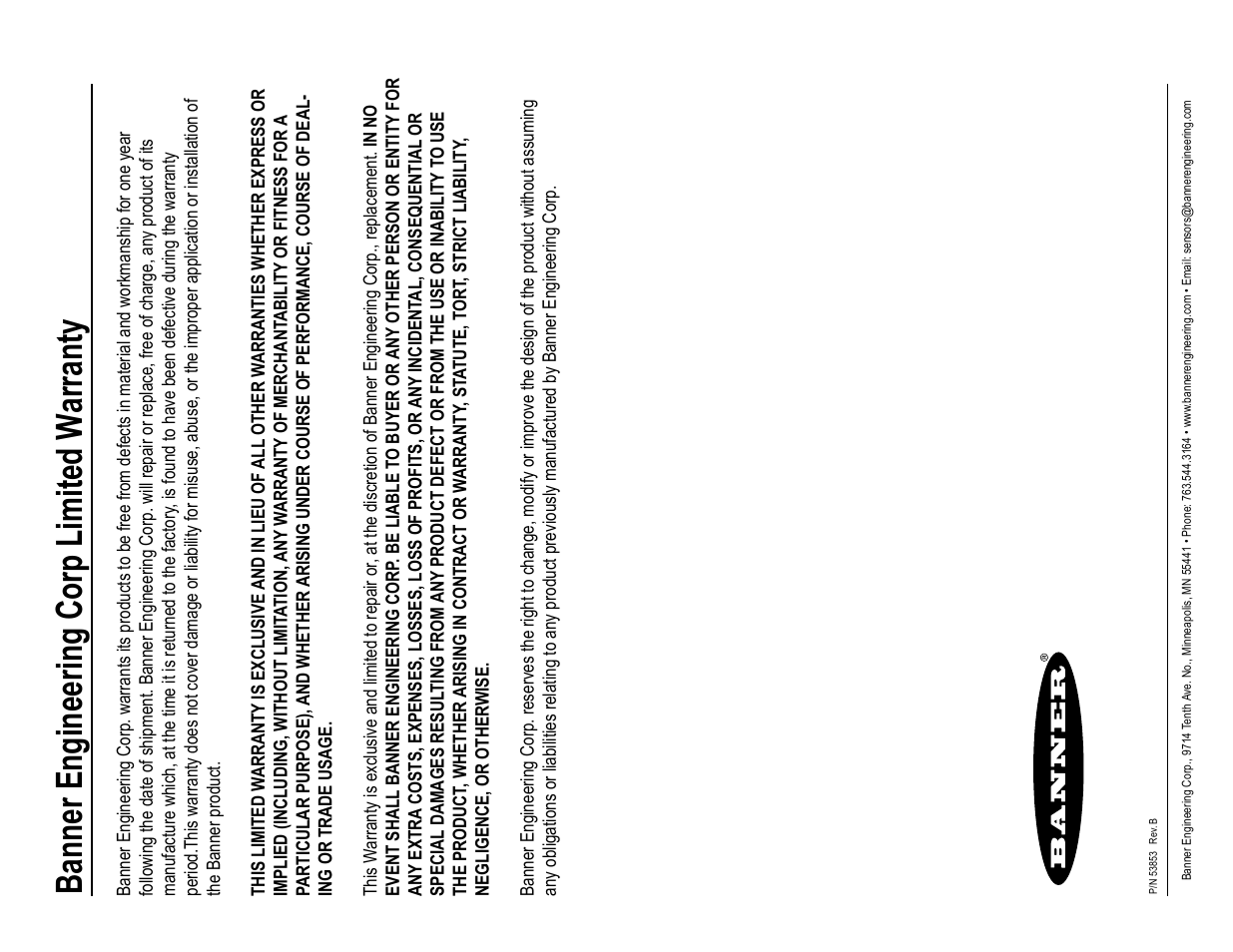 Banner engineering corp limited warranty | Banner Q45 Series User Manual | Page 3 / 3