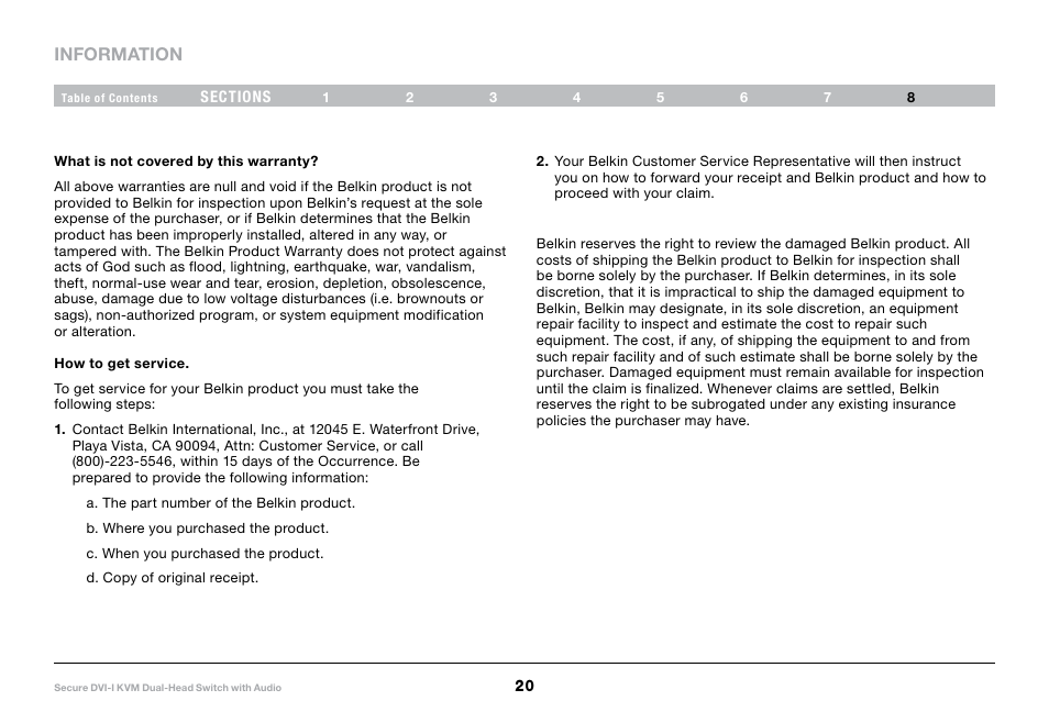 Information | Belkin F1DN104F User Manual | Page 22 / 24