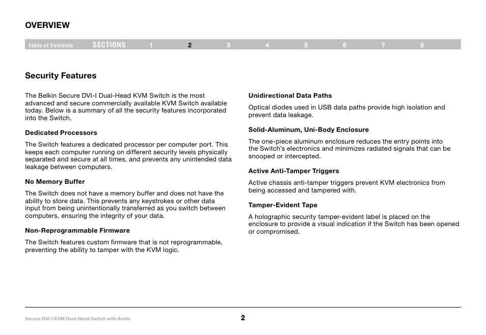 Overview, Security features | Belkin F1DN104F User Manual | Page 4 / 24