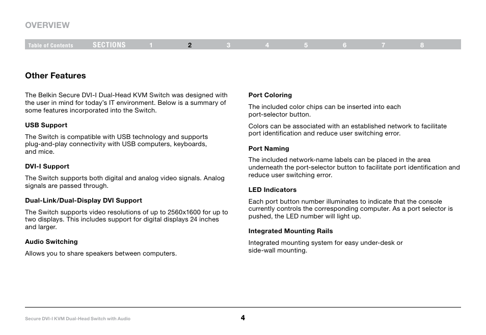 Overview, Other features | Belkin F1DN104F User Manual | Page 6 / 24