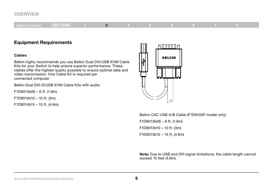 Overview, Equipment requirements, Console | Belkin F1DN104F User Manual | Page 7 / 24