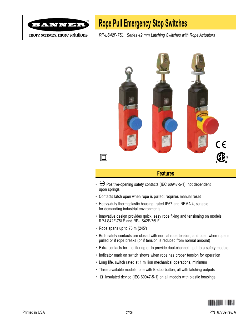 Banner RP-LS42 Rope Pull Switches User Manual | 12 pages