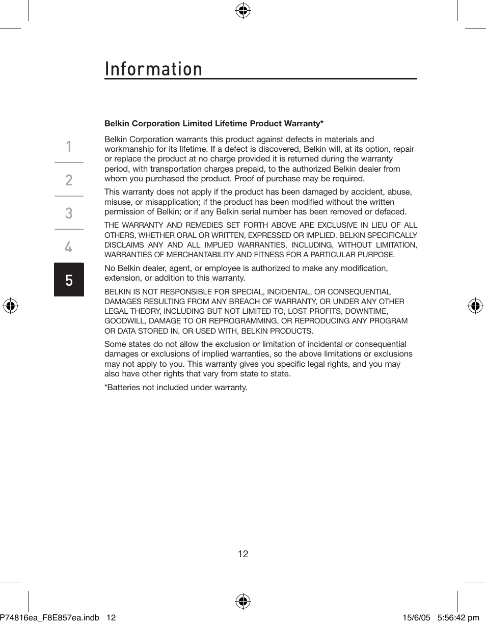 Information | Belkin P74816EA User Manual | Page 16 / 88