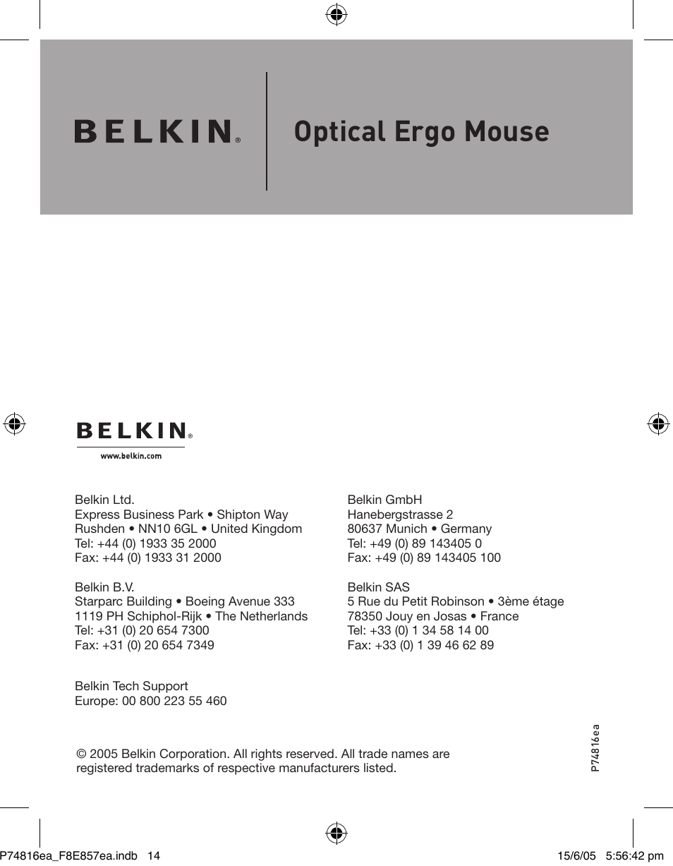 Optical ergo mouse | Belkin P74816EA User Manual | Page 18 / 88