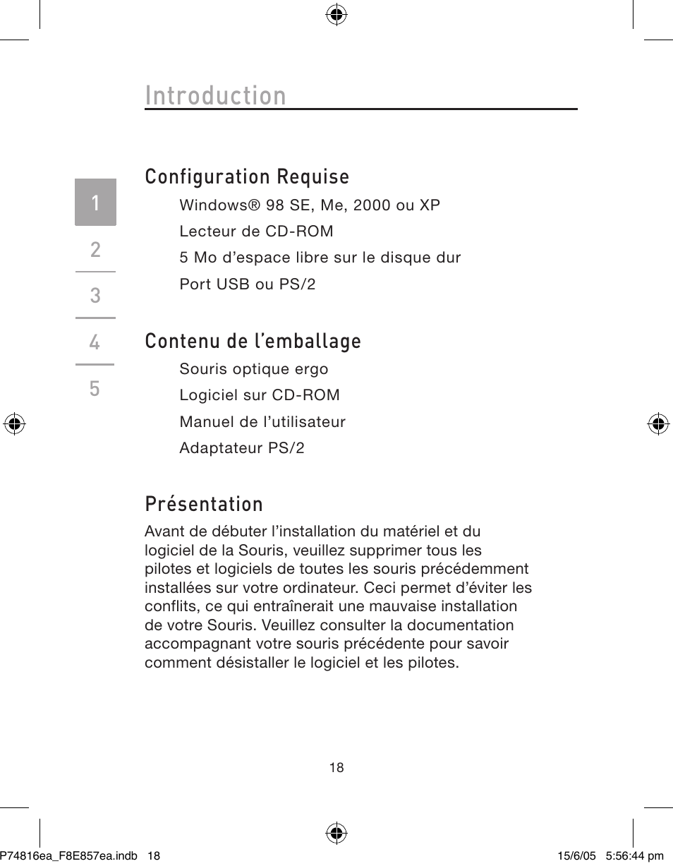 Introduction, Configuration requise, Contenu de l’emballage | Présentation | Belkin P74816EA User Manual | Page 22 / 88