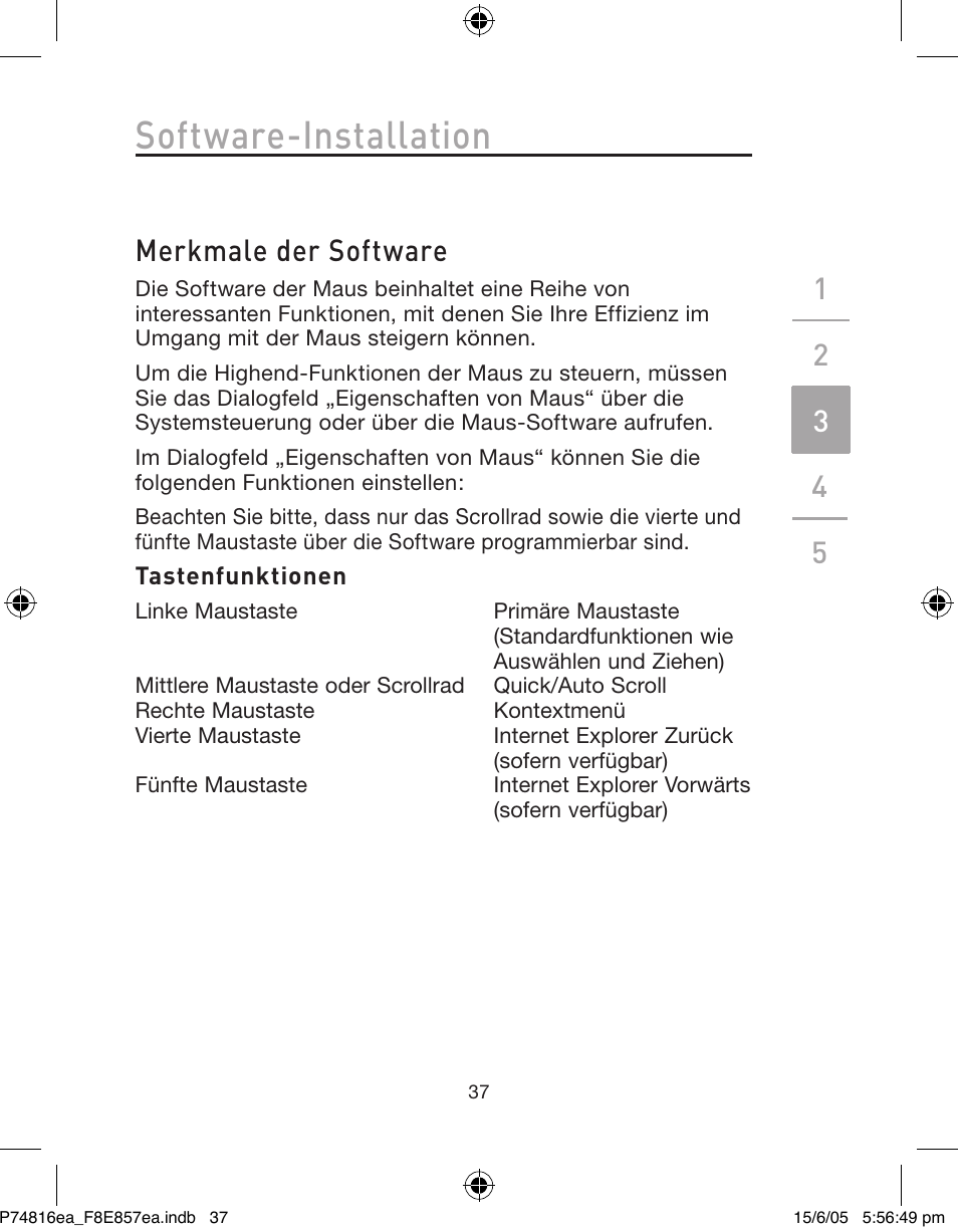 Software-installation, Merkmale der software | Belkin P74816EA User Manual | Page 41 / 88