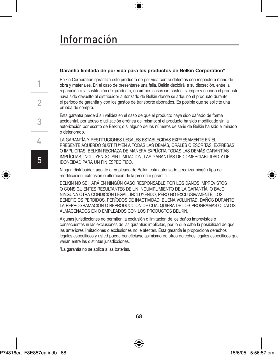 Información | Belkin P74816EA User Manual | Page 72 / 88