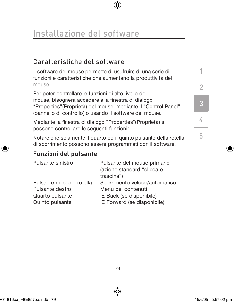 Installazione del software, Caratteristiche del software | Belkin P74816EA User Manual | Page 83 / 88