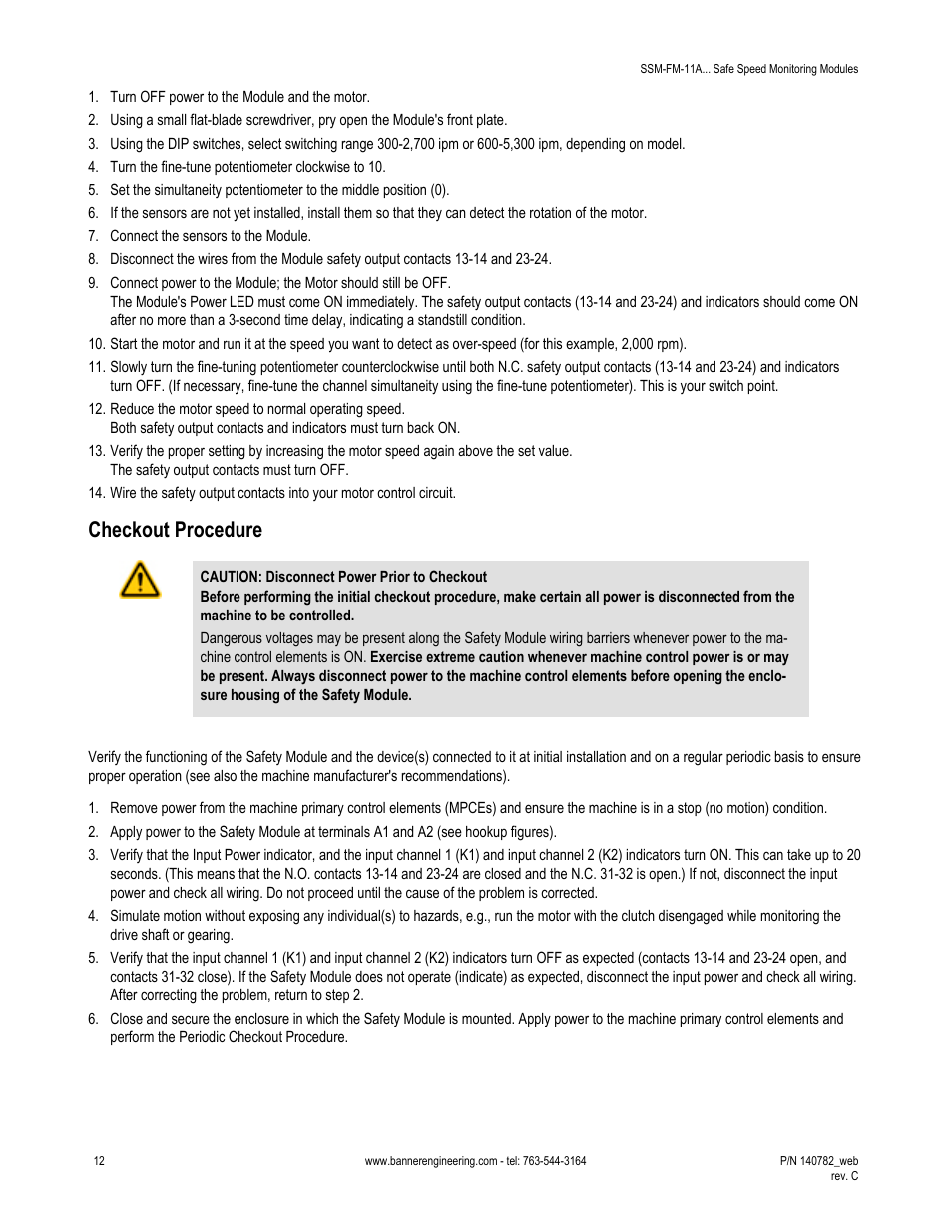 Checkout procedure | Banner Safe Speed Monitoring Modules User Manual | Page 12 / 15