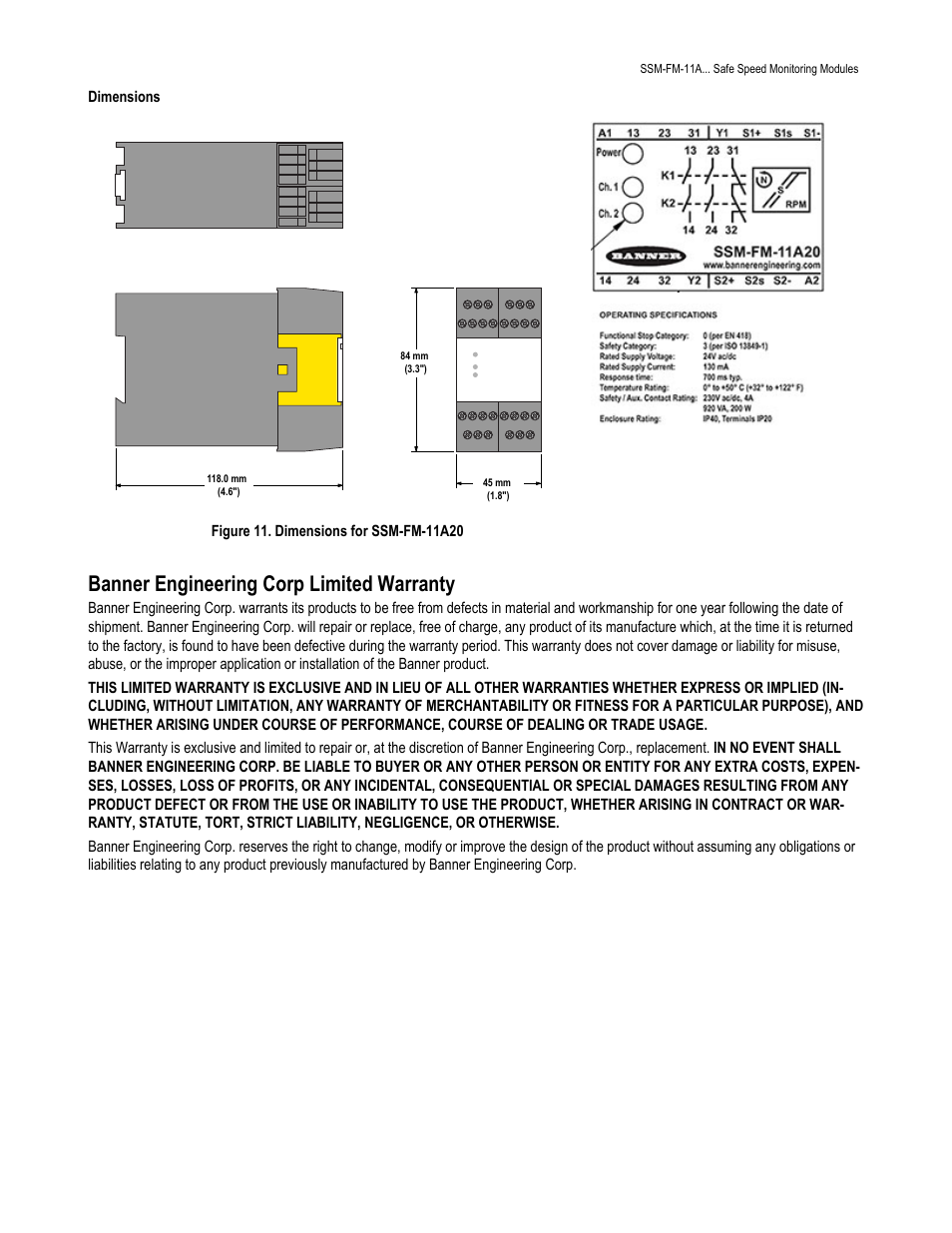 Banner engineering corp limited warranty | Banner Safe Speed Monitoring Modules User Manual | Page 15 / 15