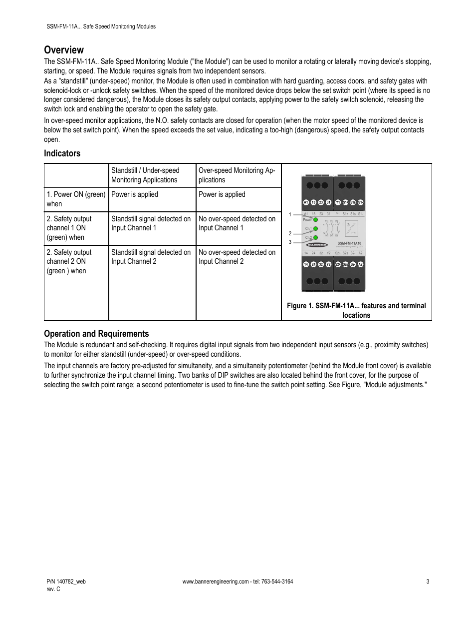 Overview, Indicators, Operation and requirements | Banner Safe Speed Monitoring Modules User Manual | Page 3 / 15