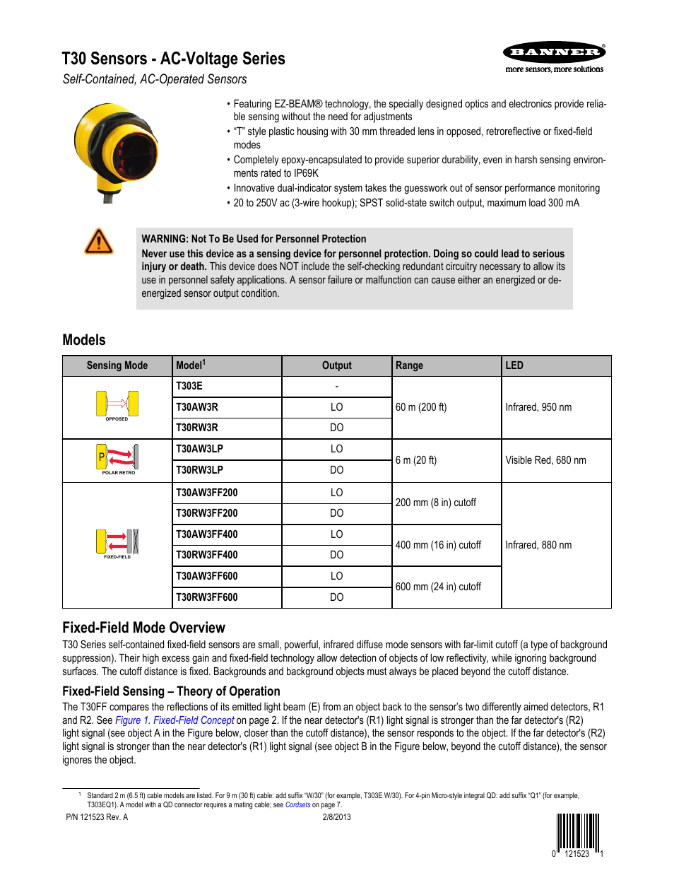 Banner T30 Series User Manual | 8 pages