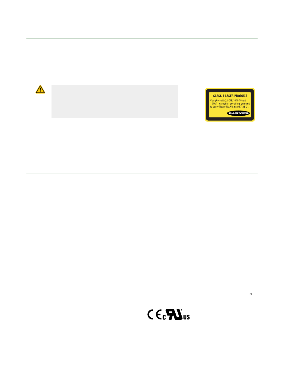 Description of laser classes, Specifications | Banner WORLD-BEAM QS18 Laser Series User Manual | Page 2 / 6