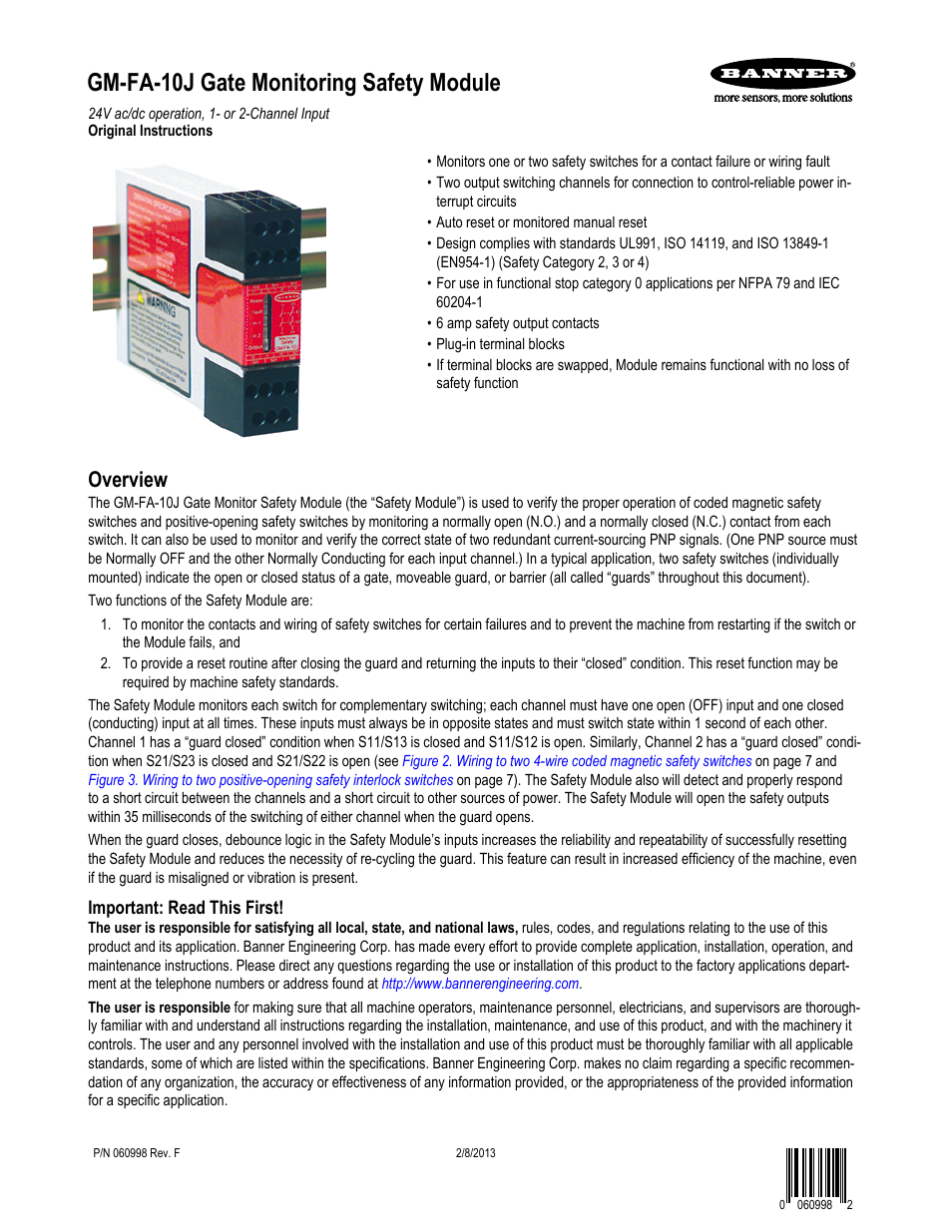 Banner ES-FA-6G Safety Module User Manual | 22 pages