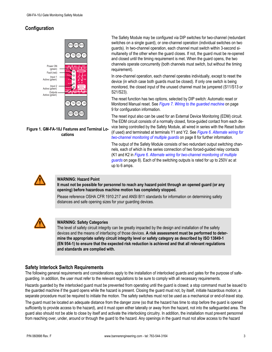 Configuration, Safety interlock switch requirements | Banner ES-FA-6G Safety Module User Manual | Page 3 / 22