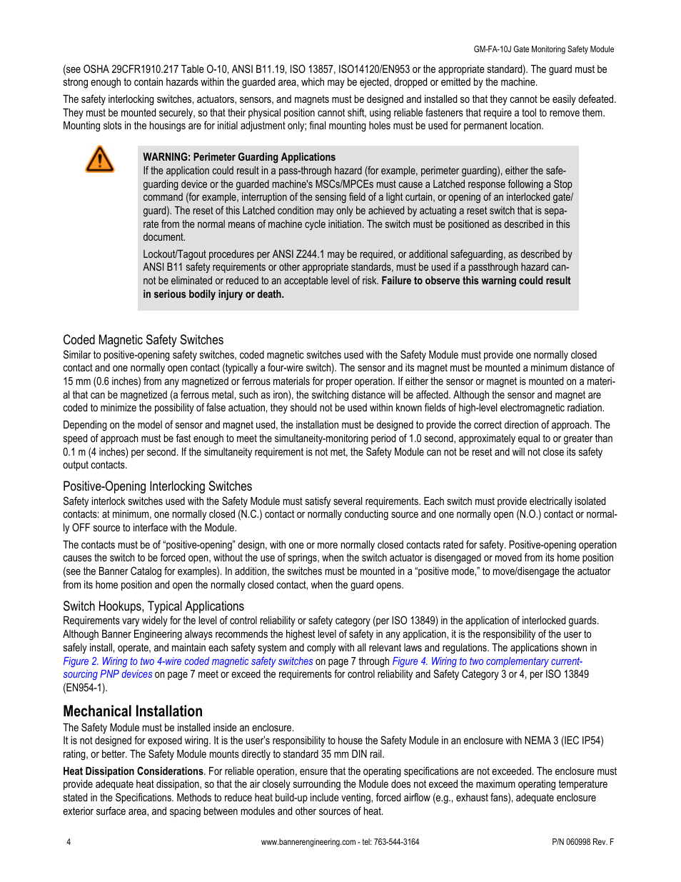 Mechanical installation | Banner ES-FA-6G Safety Module User Manual | Page 4 / 22