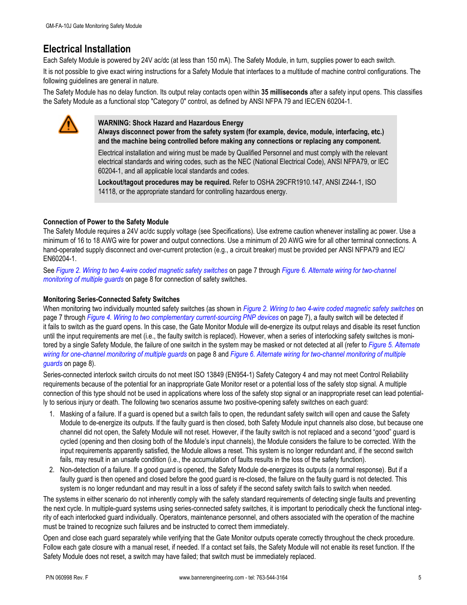 Electrical installation | Banner ES-FA-6G Safety Module User Manual | Page 5 / 22