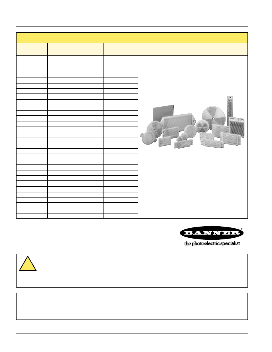 Econo-beam sensors, Miniature self-contained dc sensors, Retroreflective targets | Warning | Banner ECONO-BEAM SE61 Series User Manual | Page 8 / 8
