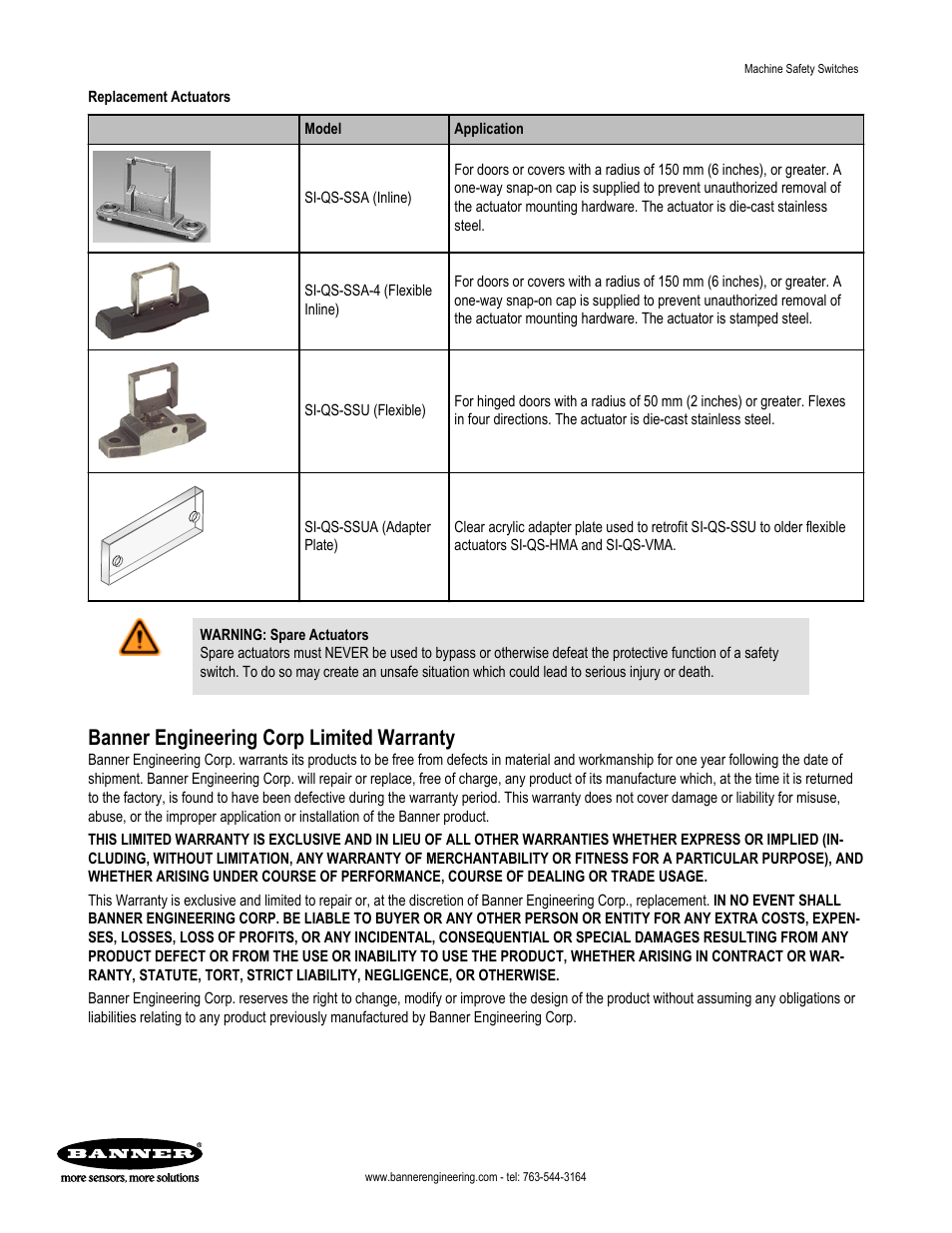 Banner engineering corp limited warranty | Banner Compact Plastic Style Safety Interlock Switches User Manual | Page 10 / 10