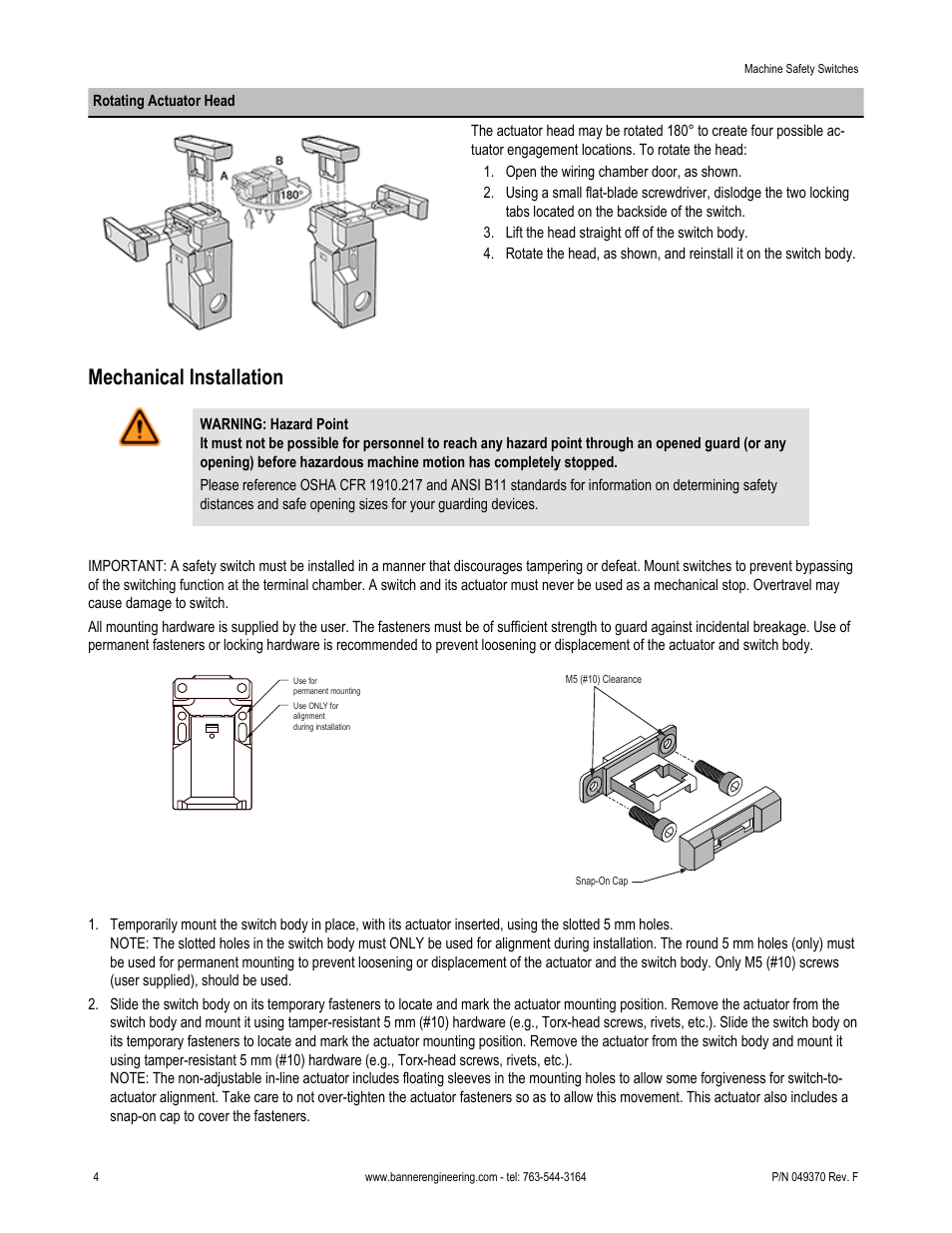 Mechanical installation | Banner Compact Plastic Style Safety Interlock Switches User Manual | Page 4 / 10