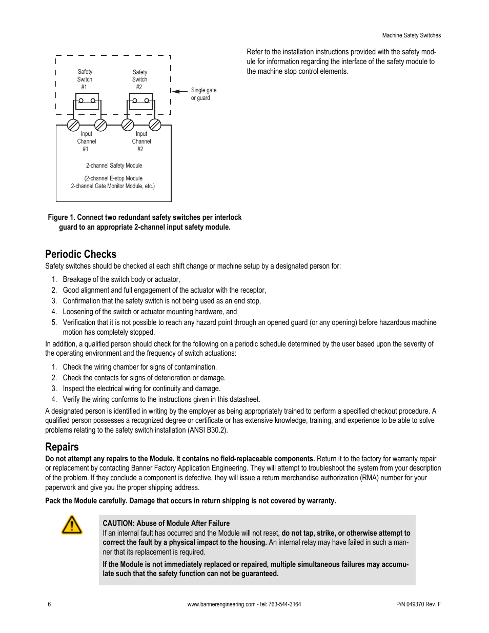 Periodic checks, Repairs | Banner Compact Plastic Style Safety Interlock Switches User Manual | Page 6 / 10