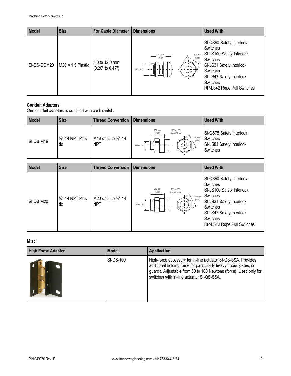 Banner Compact Plastic Style Safety Interlock Switches User Manual | Page 9 / 10