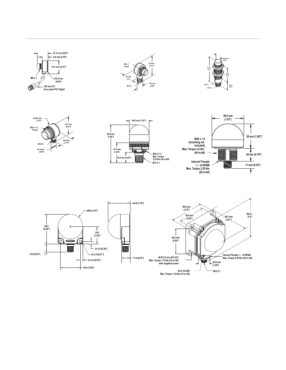 Dimensions, K50fl models k80l models | Banner K50FL General Purpose EZ-LIGHT User Manual | Page 3 / 5