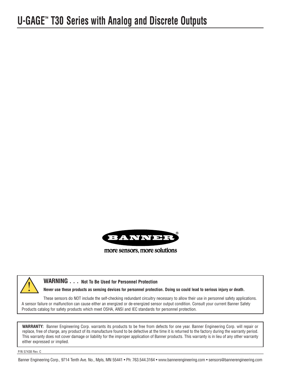 U-gage, T30 series with analog and discrete outputs | Banner U-GAGE T30U—Level Control User Manual | Page 12 / 12