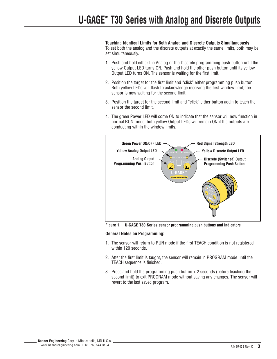 U-gage, T30 series with analog and discrete outputs | Banner U-GAGE T30U—Level Control User Manual | Page 3 / 12