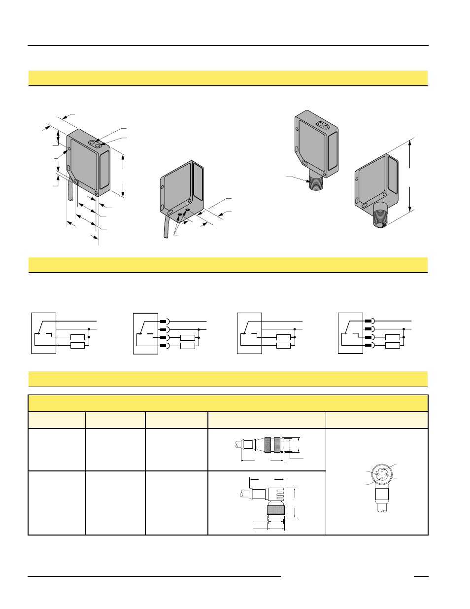 Qmt42 series fixed-field sensors, Qmt42 series dimensions accessories, Quick-disconnect (qd) cables | Qmt42 series hookup diagrams, Cabled models quick-disconnect models, Style model length dimensions, Pinout | Banner QMT42 Series Fixed-Field Sensors User Manual | Page 4 / 6