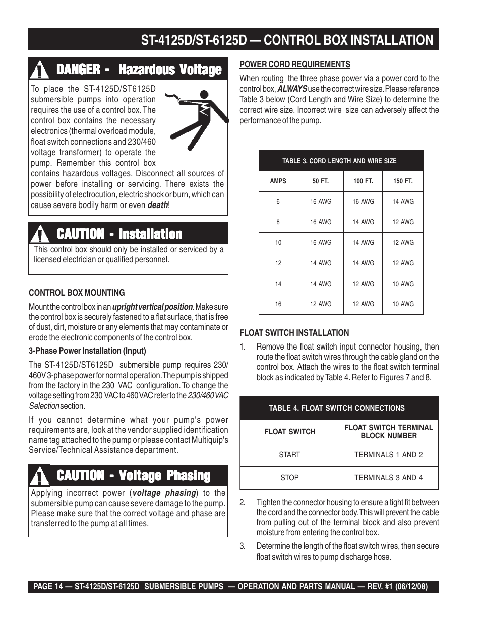 Danger - hazardous voltage | Multiquip ST4125D User Manual | Page 14 / 36