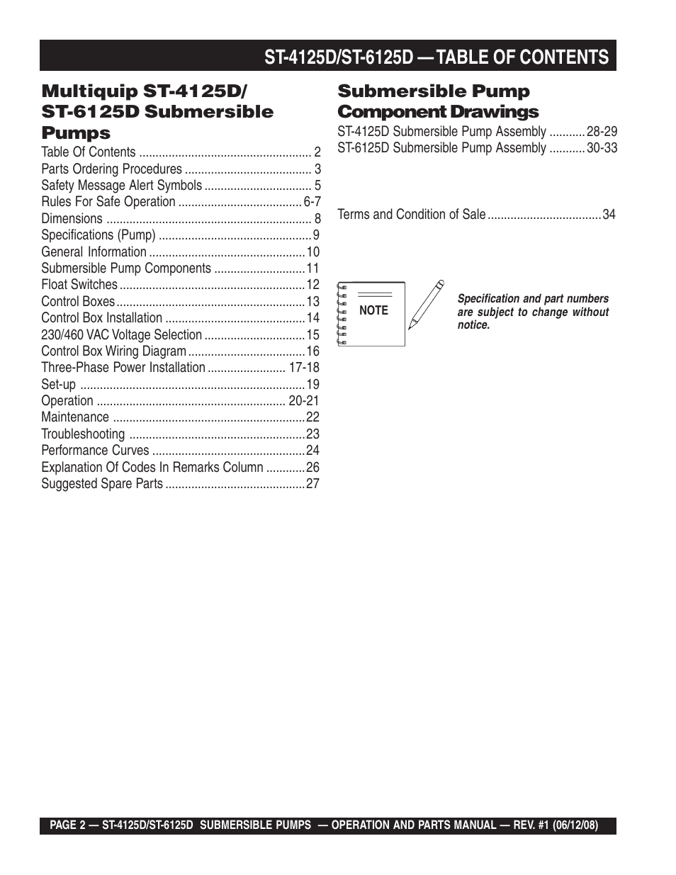 Multiquip ST4125D User Manual | Page 2 / 36